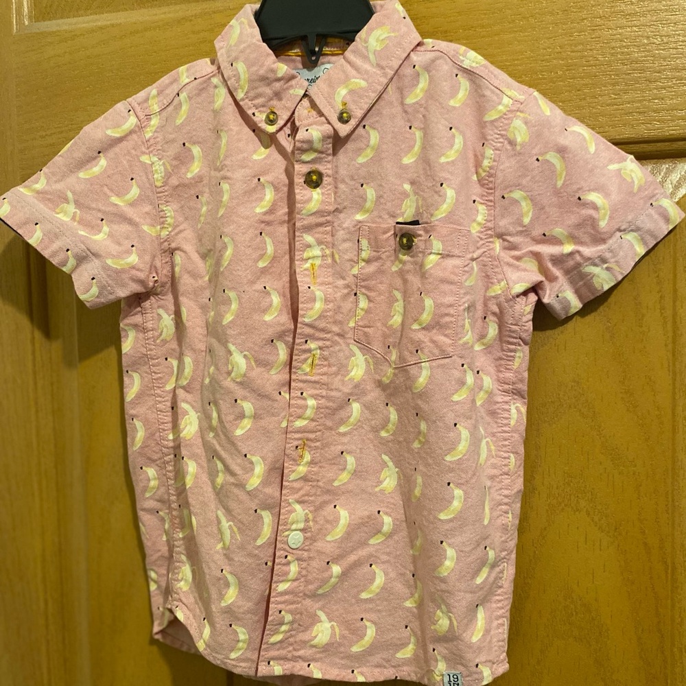 Sovereign Code Pink Banana Print Kids Button Down Shirt